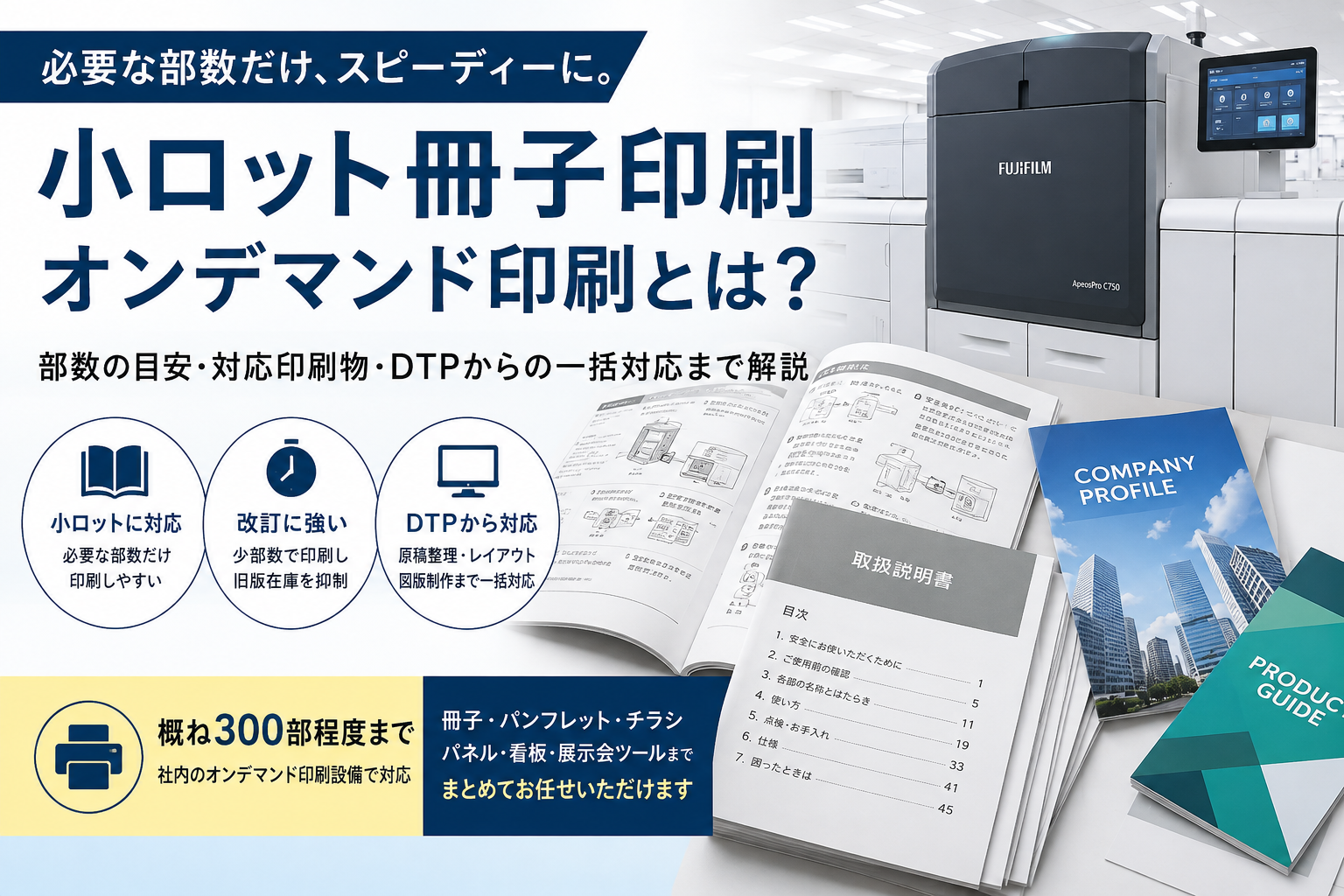小ロットの冊子印刷やパンフレット制作に対応するオンデマンド印刷のイメージ