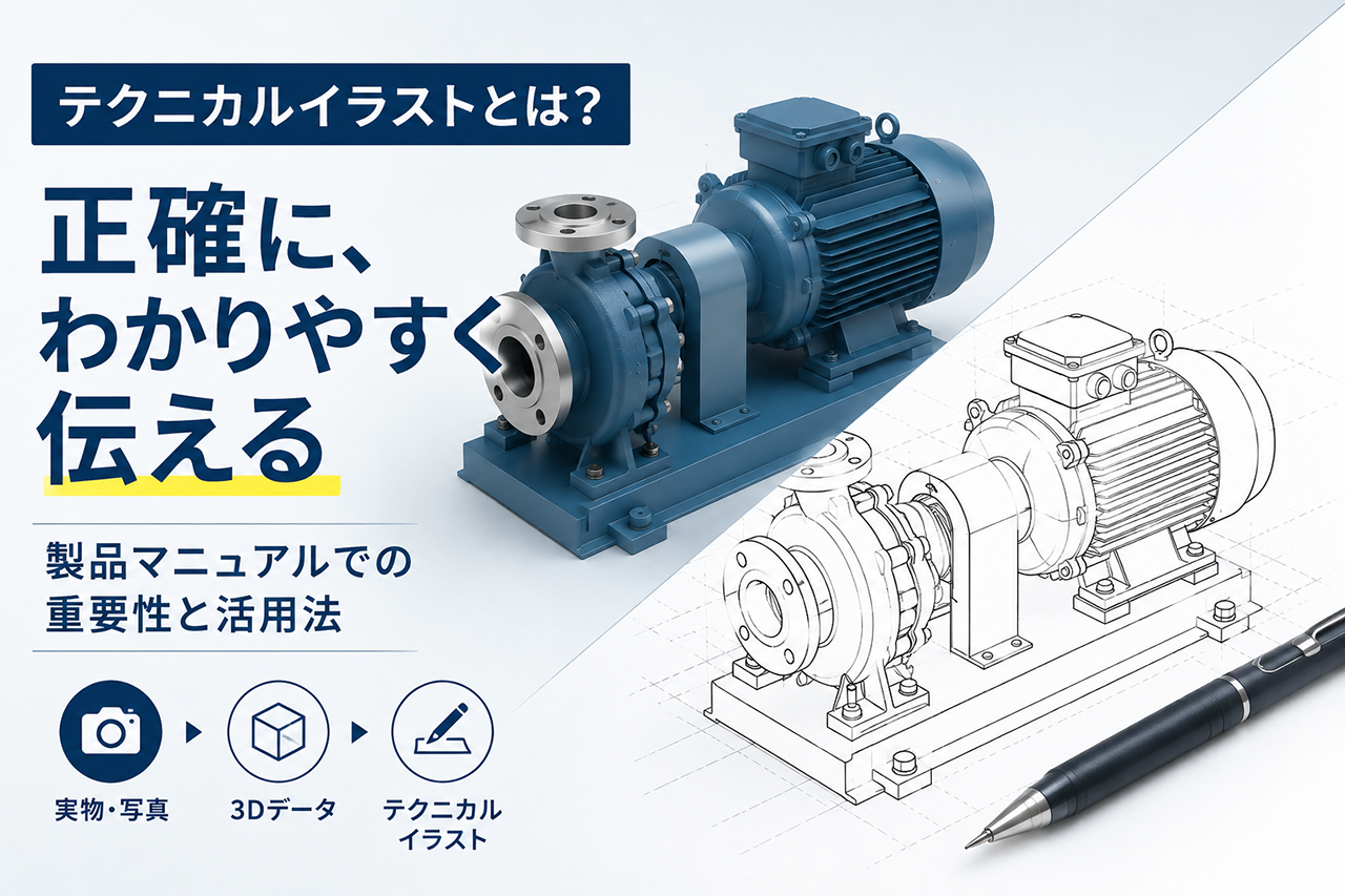 テクニカルイラストの役割と製品マニュアルでの活用を示すイメージ